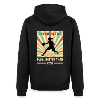 Einer Von Uns Beiden Spielt Besser Basketball - Unisex Premium Bio Zip Hoodie - Schwarz - Hinten - Nico (187cm)