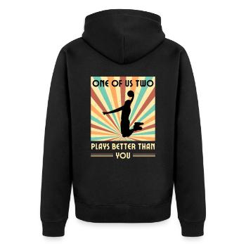 Einer Von Uns Beiden Spielt Besser Basketball - Unisex Premium Bio Zip Hoodie - Schwarz - Hinten - Nico (187cm)