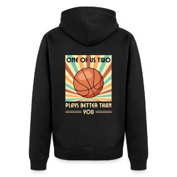Einer Von Uns Beiden Spielt Besser Basketball - Unisex Premium Bio Zip Hoodie - Schwarz - Hinten - Nico (187cm)