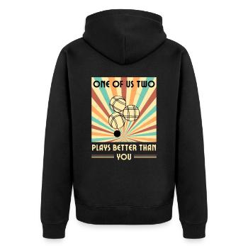 Einer Von Uns Beiden Spielt Besser Boule Als Du - Unisex Premium Bio Zip Hoodie - Schwarz - Hinten - Nico (187cm)