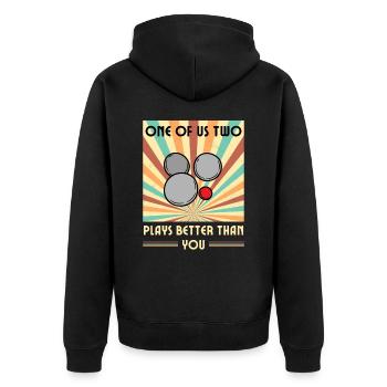 Einer Von Uns Beiden Spielt Besser Boule Als Du - Unisex Premium Bio Zip Hoodie - Schwarz - Hinten - Nico (187cm)