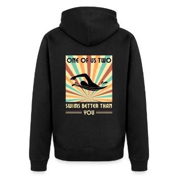 Einer Von Uns Beiden Schwimmt Besser Als Du - Unisex Premium Bio Zip Hoodie - Schwarz - Hinten - Nico (187cm)