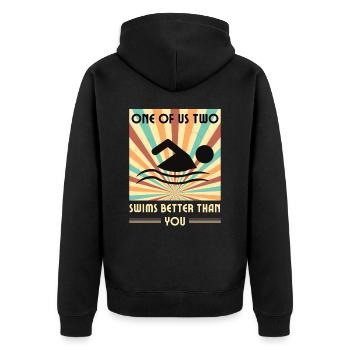 Einer Von Uns Beiden Schwimmt Besser Als Du - Unisex Premium Bio Zip Hoodie - Schwarz - Hinten - Nico (187cm)