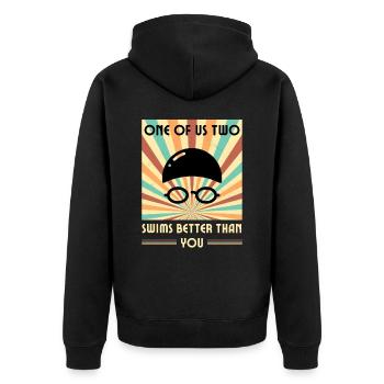 Einer Von Uns Beiden Schwimmt Besser Als Du - Unisex Premium Bio Zip Hoodie - Schwarz - Hinten - Nico (187cm)