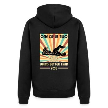 Einer Von Uns Beiden Schwimmt Besser Als Du - Unisex Premium Bio Zip Hoodie - Schwarz - Hinten - Nico (187cm)