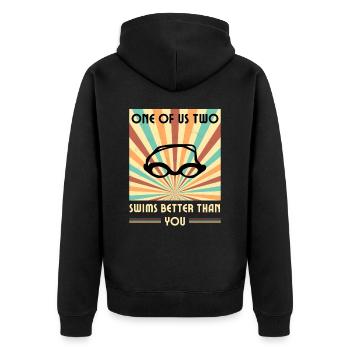 Einer Von Uns Beiden Schwimmt Besser Als Du - Unisex Premium Bio Zip Hoodie - Schwarz - Hinten - Nico (187cm)