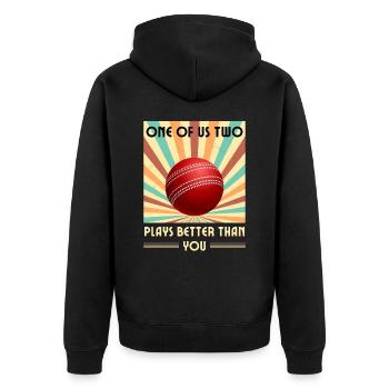 Einer Von Uns Beiden Spielt Besser Als Du Cricket - Unisex Premium Bio Zip Hoodie - Schwarz - Hinten - Nico (187cm)
