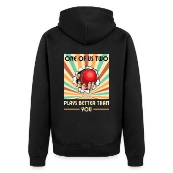 Einer Von Uns Beiden Spielt Besser Als Du Cricket - Unisex Premium Bio Zip Hoodie - Schwarz - Hinten - Nico (187cm)