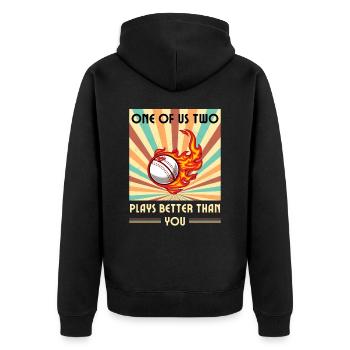 Einer Von Uns Beiden Spielt Besser Als Du Cricket - Unisex Premium Bio Zip Hoodie - Schwarz - Hinten - Nico (187cm)