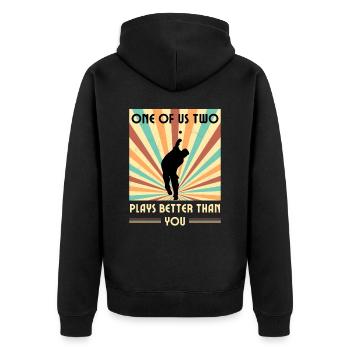 Einer Von Uns Beiden Spielt Besser Als Du Cricket - Unisex Premium Bio Zip Hoodie - Schwarz - Hinten - Nico (187cm)