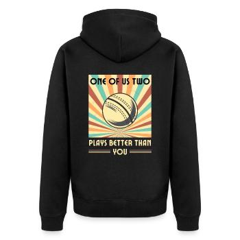 Einer Von Uns Beiden Spielt Besser Als Du Cricket - Unisex Premium Bio Zip Hoodie - Schwarz - Hinten - Nico (187cm)