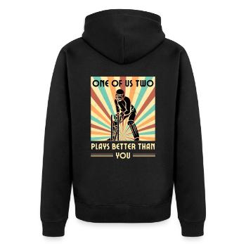 Einer Von Uns Beiden Spielt Besser Als Du Cricket - Unisex Premium Bio Zip Hoodie - Schwarz - Hinten - Nico (187cm)