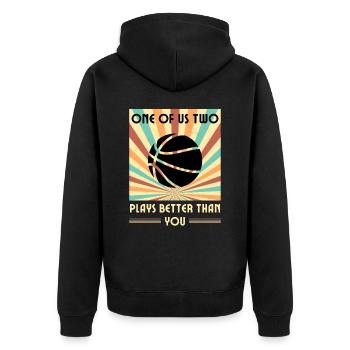 Einer Von Uns Beiden Spielt Besser Basketball - Unisex Premium Bio Zip Hoodie - Schwarz - Hinten - Nico (187cm)