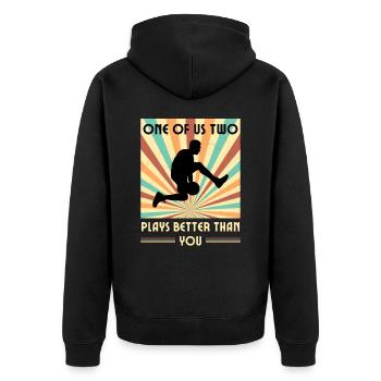 Einer Von Uns Beiden Spielt Besser Basketball - Unisex Premium Bio Zip Hoodie - Schwarz - Hinten - Nico (187cm)