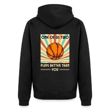 Einer Von Uns Beiden Spielt Besser Basketball - Unisex Premium Bio Zip Hoodie - Schwarz - Hinten - Nico (187cm)
