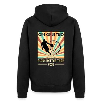 Einer Von Uns Beiden Spielt Besser Basketball - Unisex Premium Bio Zip Hoodie - Schwarz - Hinten - Nico (187cm)