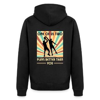 Einer Von Uns Beiden Spielt Besser Basketball - Unisex Premium Bio Zip Hoodie - Schwarz - Hinten - Nico (187cm)