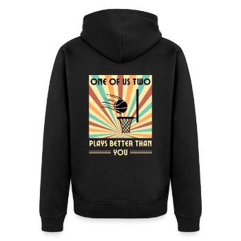 Einer Von Uns Beiden Spielt Besser Basketball - Unisex Premium Bio Zip Hoodie - Schwarz - Hinten - Nico (187cm)
