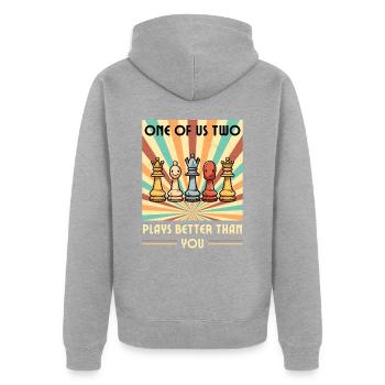 Einer von uns beiden spielt besser als du Schach - Unisex Premium Bio Zip Hoodie - Grau meliert - Hinten - Nico (187cm)
