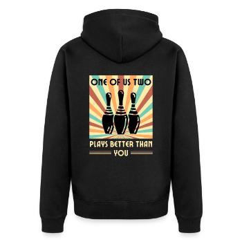 Einer Von Uns Beiden Spielt Besser Als Du Bowling - Unisex Premium Bio Zip Hoodie - Schwarz - Hinten - Nico (187cm)