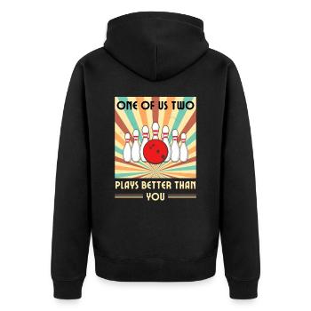 Einer Von Uns Beiden Spielt Besser Als Du Bowling - Unisex Premium Bio Zip Hoodie - Schwarz - Hinten - Nico (187cm)
