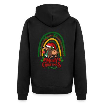 Süßer Dackel Weihnachten Kawaii - Unisex Premium Bio Zip Hoodie - Schwarz - Hinten - Nico (187cm)