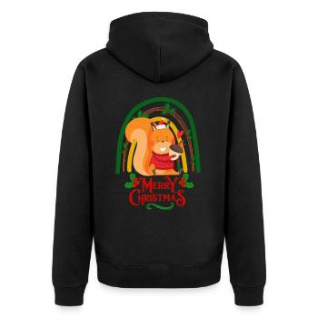 Weihnachten Eichhörnchen wünscht Frohe Weihnacht - Unisex Premium Bio Zip Hoodie - Schwarz - Hinten - Nico (187cm)