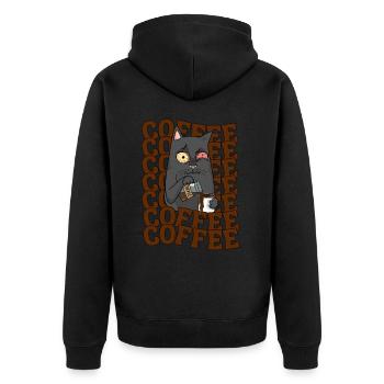 coffee cat funny saying tired cat coffee - Unisex Premium Organic Zip Hoodie - black - Back - Nico (187cm)