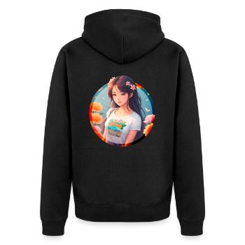Anime Manga Girl in Garden - Unisex Premium Bio Zip Hoodie - Schwarz - Hinten - Nico (187cm)