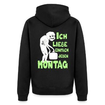 Liebe einfach jeden Montag - Unisex Premium Bio Zip Hoodie - Schwarz - Hinten - Nico (187cm)