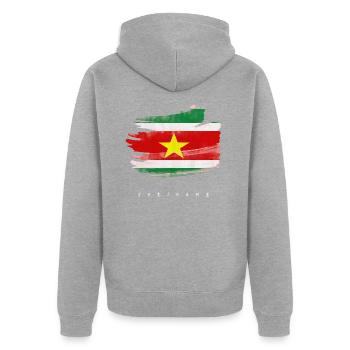 Suriname Drapeau surinamais Aquarelles - Veste à capuche bio Premium Unisexe - gris chiné - Dos - Nico (187cm)
