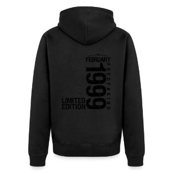 Geburtstag Februar 1999 Februar geboren im Februar - Unisex Premium Bio Zip Hoodie - Schwarz - Hinten - Nico (187cm)