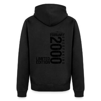 Geburtstag Februar 2000 Februar geboren im Februar - Unisex Premium Bio Zip Hoodie - Schwarz - Hinten - Nico (187cm)