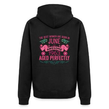 June 1963 Female Birthday June 1963 - Unisex Premium Organic Zip Hoodie - black - Back - Nico (187cm)