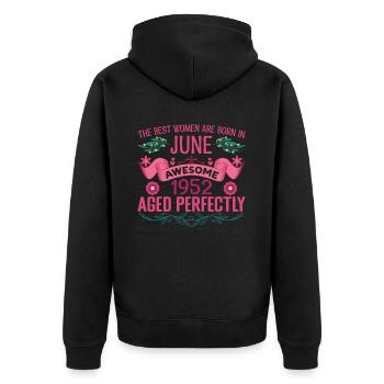 June 1952 Woman's Birthday June 1952 - Unisex Premium Organic Zip Hoodie - black - Back - Nico (187cm)