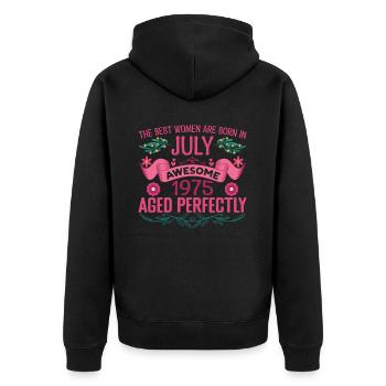 Juli 1975 Geburtstagsfrau Juli 1975 - Unisex Premium Bio Zip Hoodie - Schwarz - Hinten - Nico (187cm)