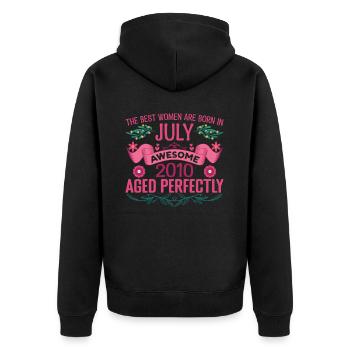 Juli 2010 Frauengeburtstag Juli 2010 - Unisex Premium Bio Zip Hoodie - Schwarz - Hinten - Nico (187cm)