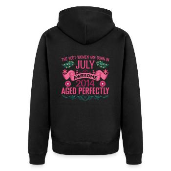 Juli 2014 Frauengeburtstag Juli 2014 - Unisex Premium Bio Zip Hoodie - Schwarz - Hinten - Nico (187cm)