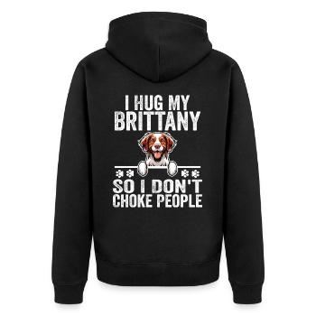 Ich umarme meine Bretagne, damit ich die Leute nicht ersticke - Unisex Premium Bio Zip Hoodie - Schwarz - Hinten - Nico (187cm)