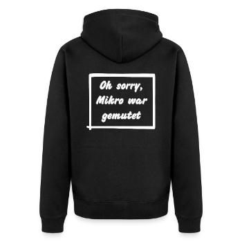 Oh sorry, Mikro war gemutet - Unisex Premium Bio Zip Hoodie - Schwarz - Hinten - Nico (187cm)
