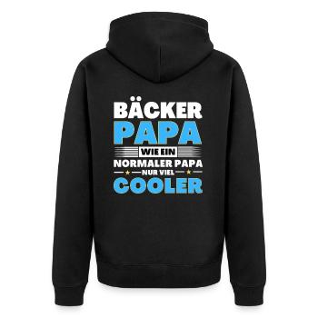 Bäcker Papa wie ein normaler nur viel cooler - Unisex Premium Bio Zip Hoodie - Schwarz - Hinten - Nico (187cm)