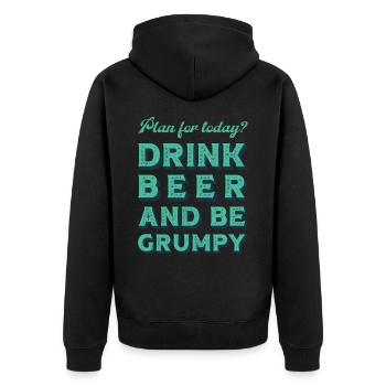 Plan for today? Drink bear and be grumpy. - Unisex Premium Organic Zip Hoodie - black - Back - Nico (187cm)