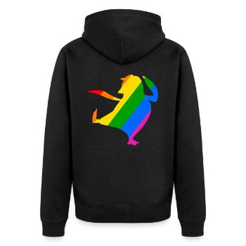 Regenbogen Pinguin macht Karate - Unisex Premium Bio Zip Hoodie - Schwarz - Hinten - Nico (187cm)