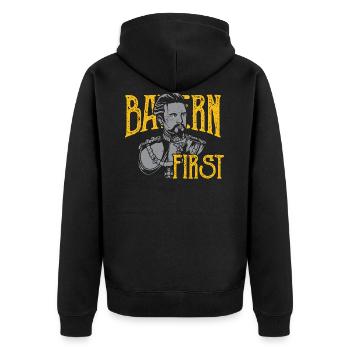 Bayern First König Ludwig Freistaat Bavaria - Unisex Premium Bio Zip Hoodie - Schwarz - Hinten - Nico (187cm)