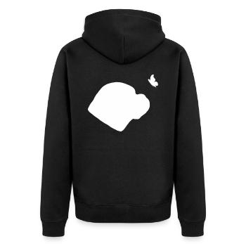 Old English Bulldog mit Schmetterling - Unisex Premium Bio Zip Hoodie - Schwarz - Hinten - Nico (187cm)