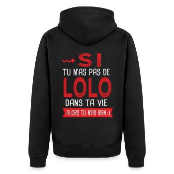 Lolo dans ta vie Humour Laurent Laurence - Veste à capuche bio Premium Unisexe - noir - Dos - Nico (187cm)