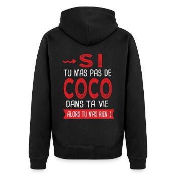 Coco dans ta vie Corinne Coralie Colline Corentin - Veste à capuche bio Premium Unisexe - noir - Dos - Nico (187cm)