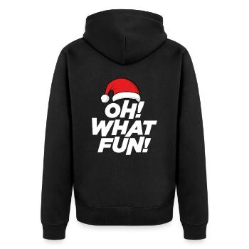 Oh was für ein Spaß, Weihnachten - Unisex Premium Bio Zip Hoodie - Schwarz - Hinten - Nico (187cm)