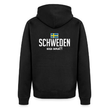 Schweden was sonst Spruch Skandinavien - Unisex Premium Bio Zip Hoodie - Schwarz - Hinten - Nico (187cm)