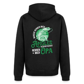 Angler Opa - Unisex Premium Bio Zip Hoodie - Schwarz - Hinten - Nico (187cm)
